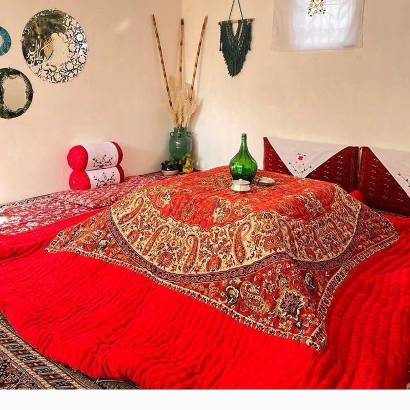 Price and Buy Handmade Termeh Korsi Quilt | Persian Hand-Stitched Comforter in 3x3, 3.5x3.5 & 4x4 Sizes - Image 4