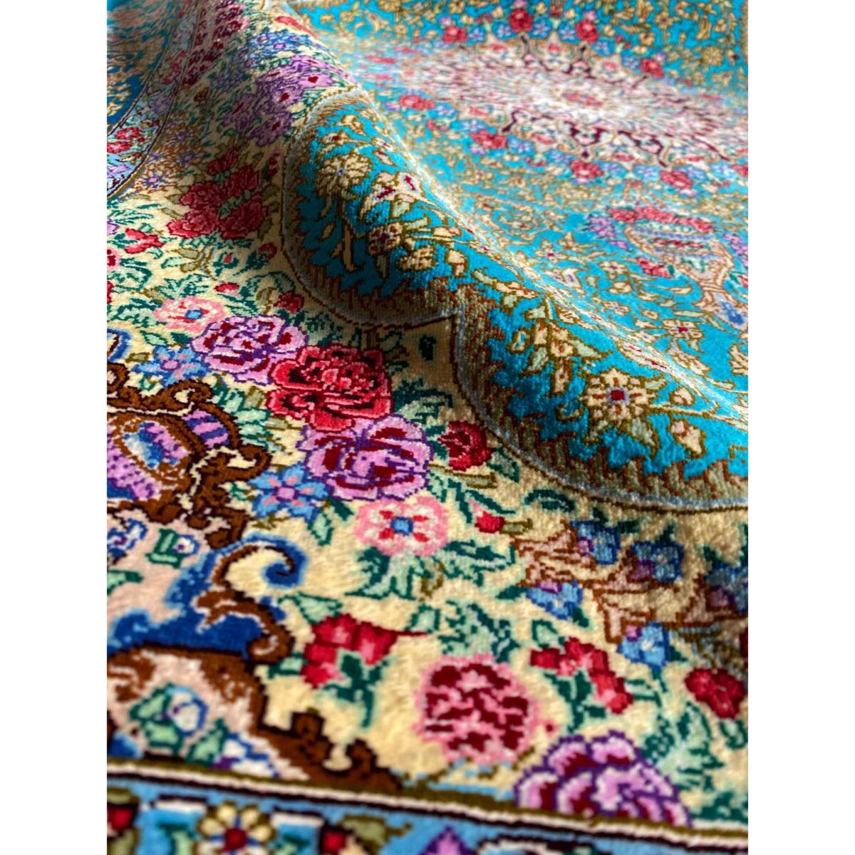 Price and Buy Authentic Persian Silk Carpet Hand-Knotted in Qom Lachak Toranj - Image 5