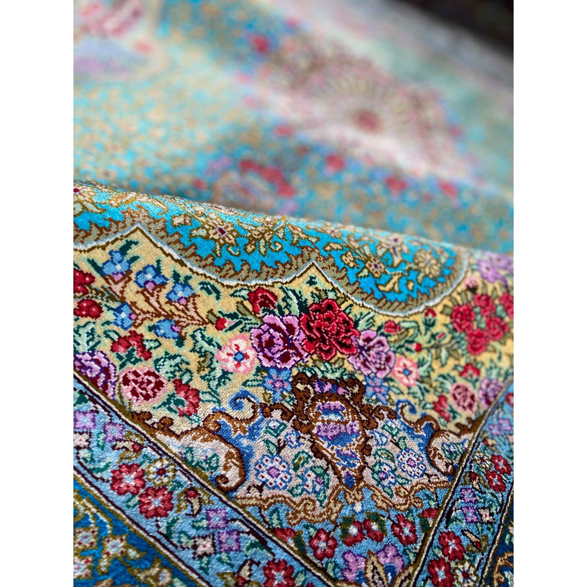 Price and Buy Authentic Persian Silk Carpet Hand-Knotted in Qom Lachak Toranj - Image 6
