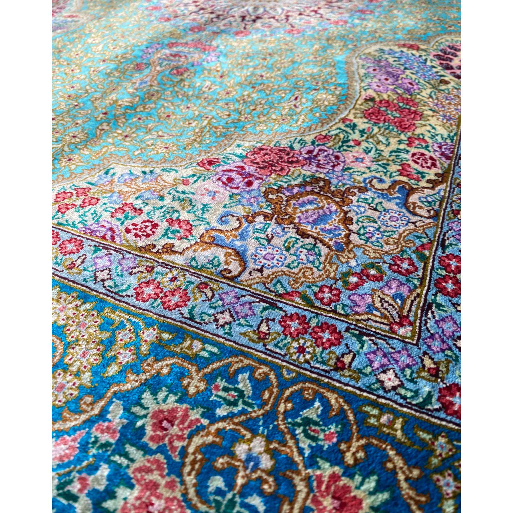 Price and Buy Authentic Persian Silk Carpet Hand-Knotted in Qom Lachak Toranj - Image 2