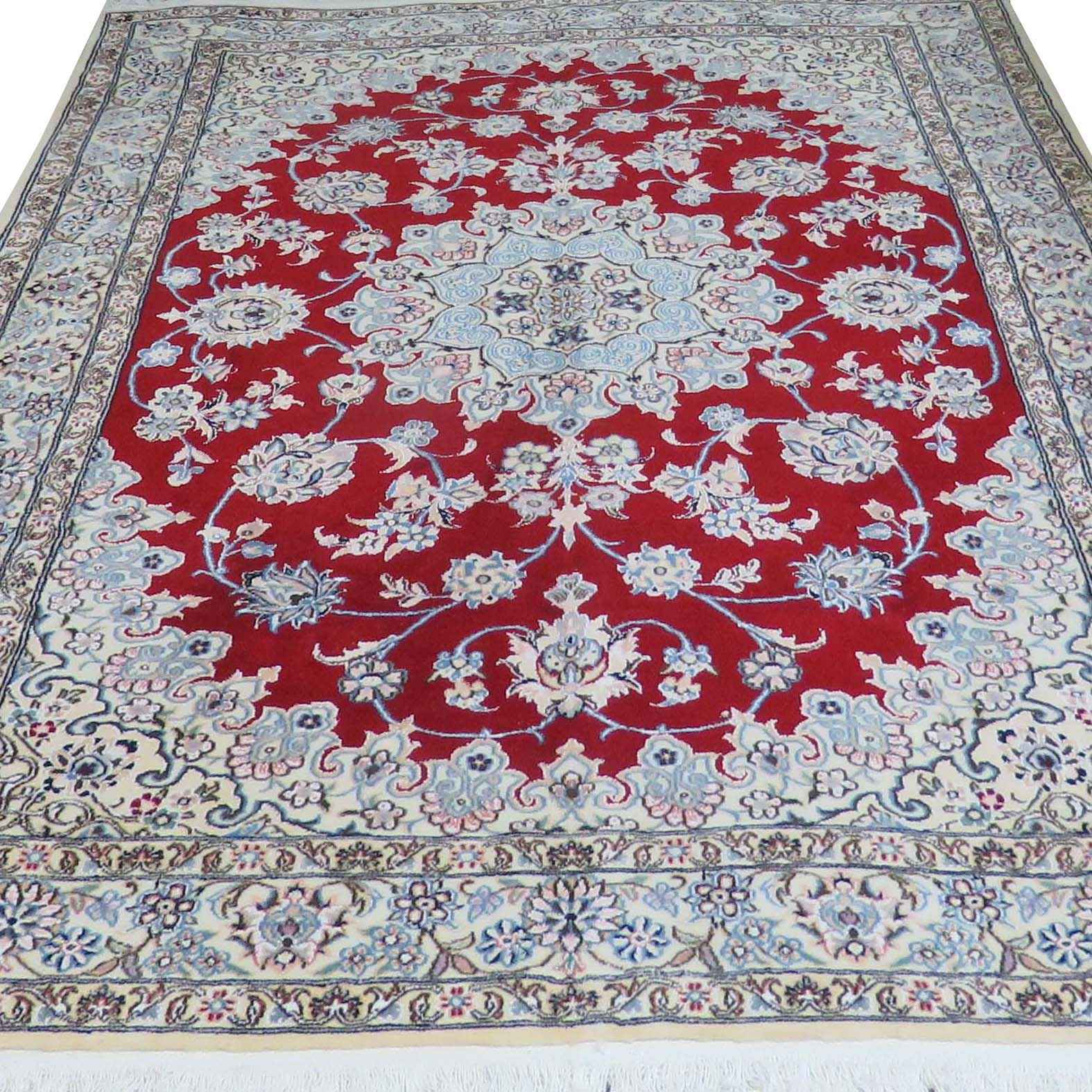 Price and Buy Authentic Persian Silk Carpet Hand-Knotted in Naeen Lachak Toranj Red - Image 2