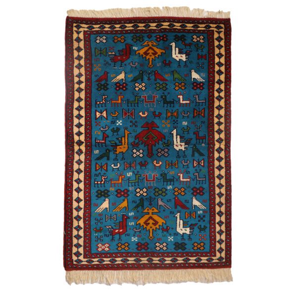 Authentic-Persian-Wool-Carpet-Hand-Knotted-in-Khorasan-Animal-Motifs-Blue Price and Buy Authentic Persian Wool Carpet Hand-Knotted in Khorasan Animal Motifs Blue
