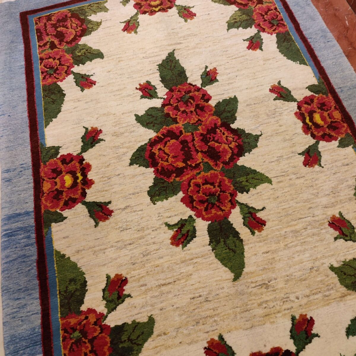 Price and Buy Authentic Persian Wool Carpet Hand-Knotted in Shiraz Floral Cream - Image 7
