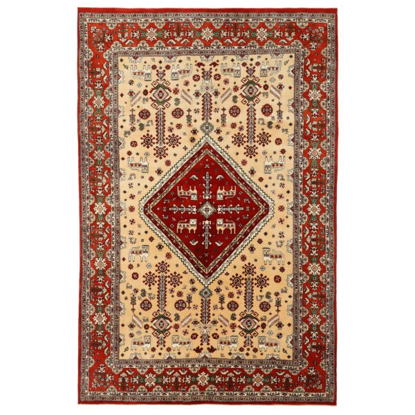 Authentic-Persian-Wool-Rug-Hand-Knotted-in-Fars-Medallion-Red-1 Price and Buy Authentic Persian Wool Carpet Hand-Knotted in Fars Medallion Red