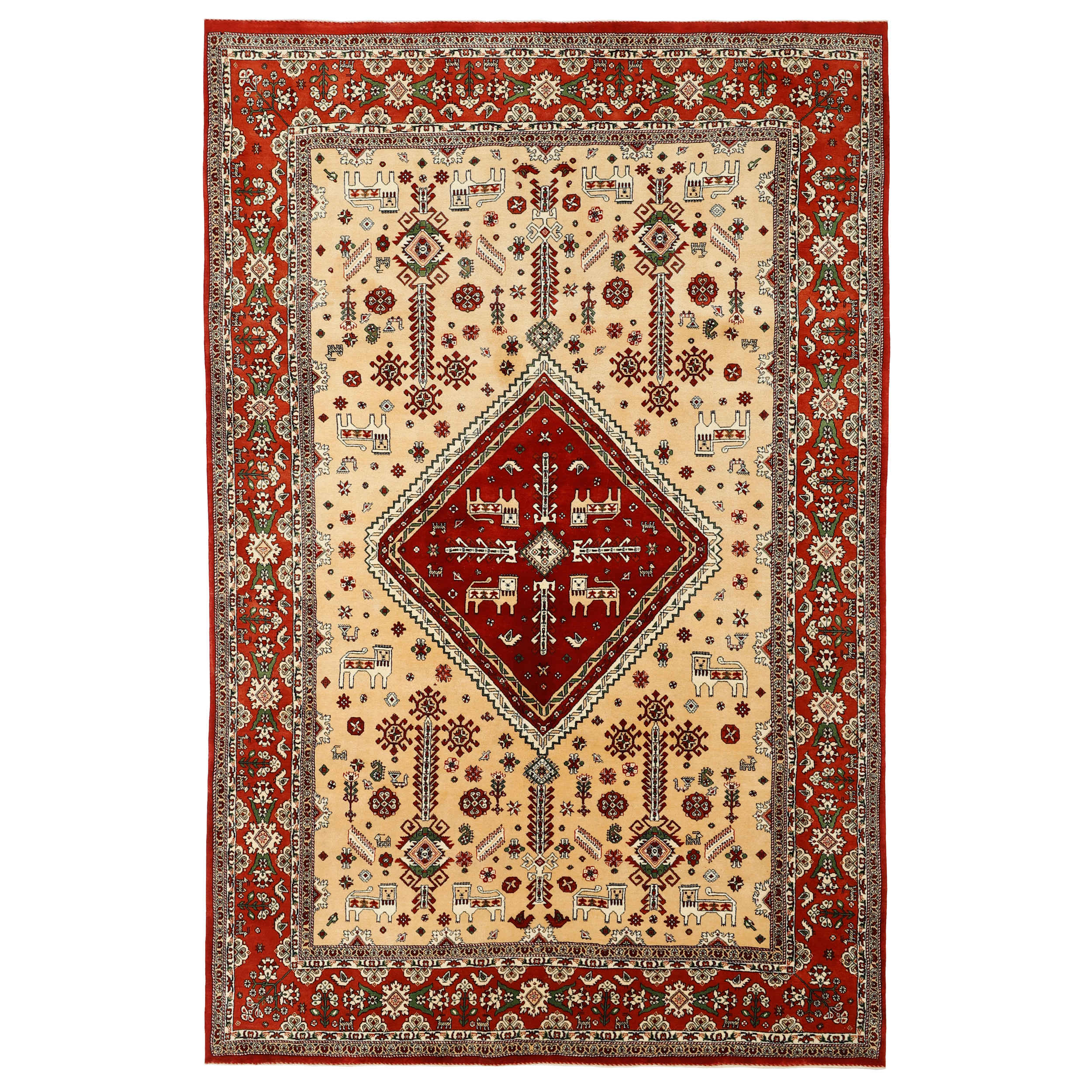 Price and Buy Authentic Persian Wool Carpet Hand-Knotted in Fars Medallion Red