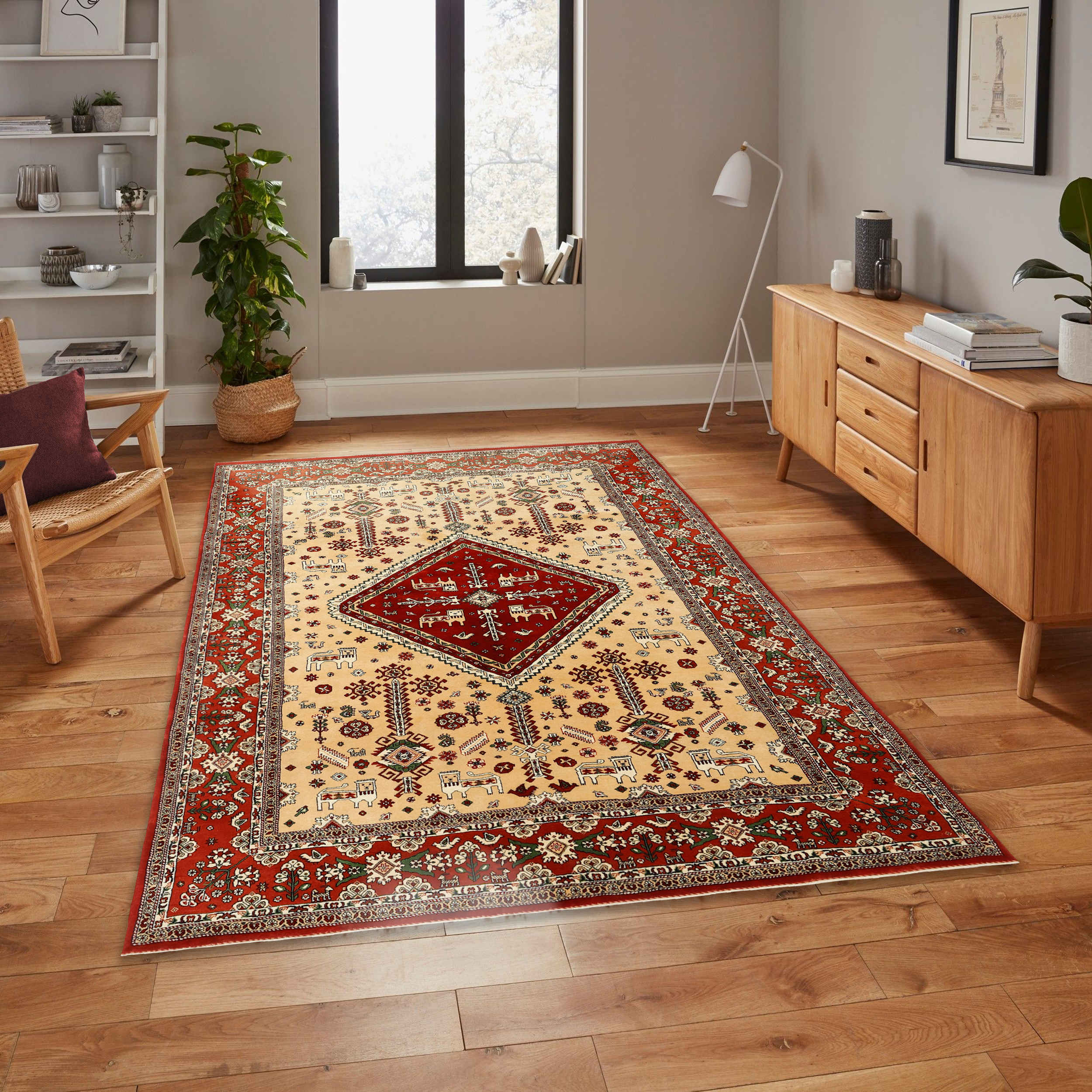 Price and Buy Authentic Persian Wool Carpet Hand-Knotted in Fars Medallion Red - Image 2