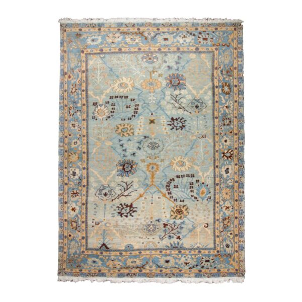 Authentic-Persian-Wool-Rug-Hand-Knotted-in-Isfahan-Floral-Bordered-Light-Blue Price and Buy Persian Wool Carpet Hand-Knotted in Isfahan Floral Bordered Light Blue