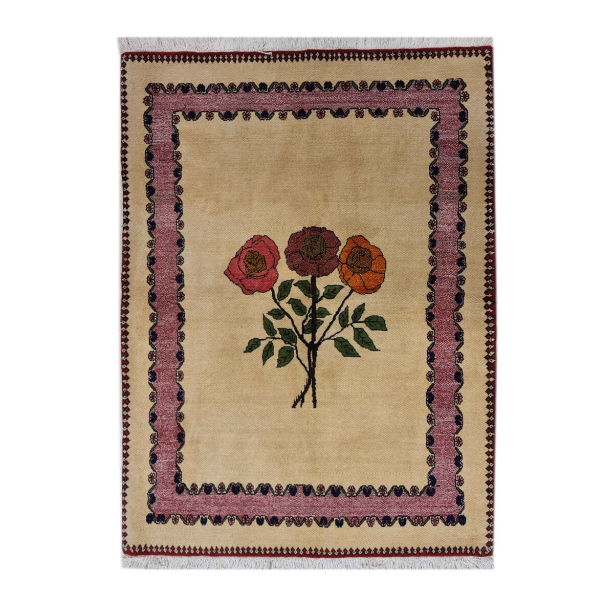 Price and Buy Genuine Persian Wool Carpet Hand-Knotted Rose Flowers Light Brown