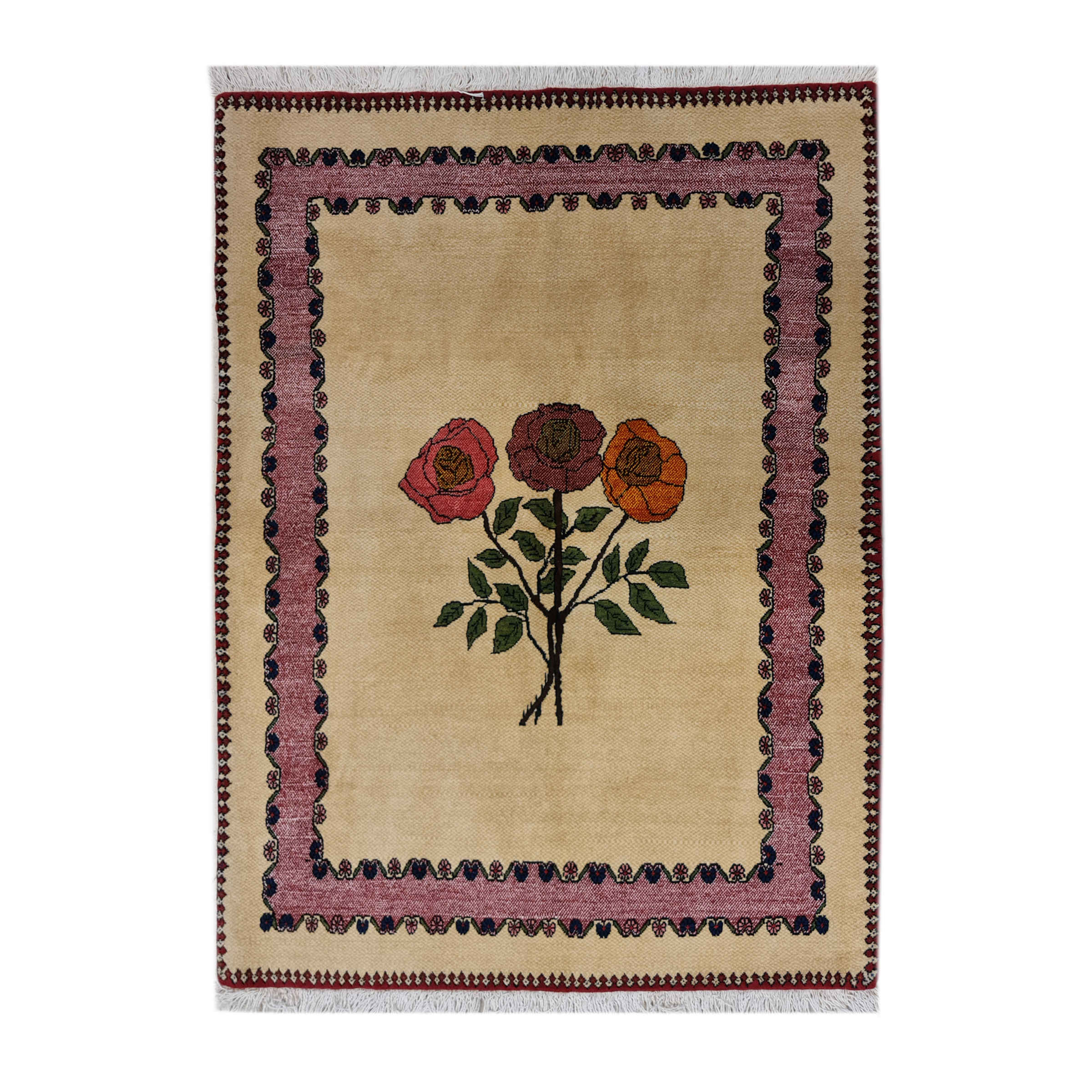 Price and Buy Genuine Persian Wool Carpet Hand-Knotted Rose Flowers Light Brown