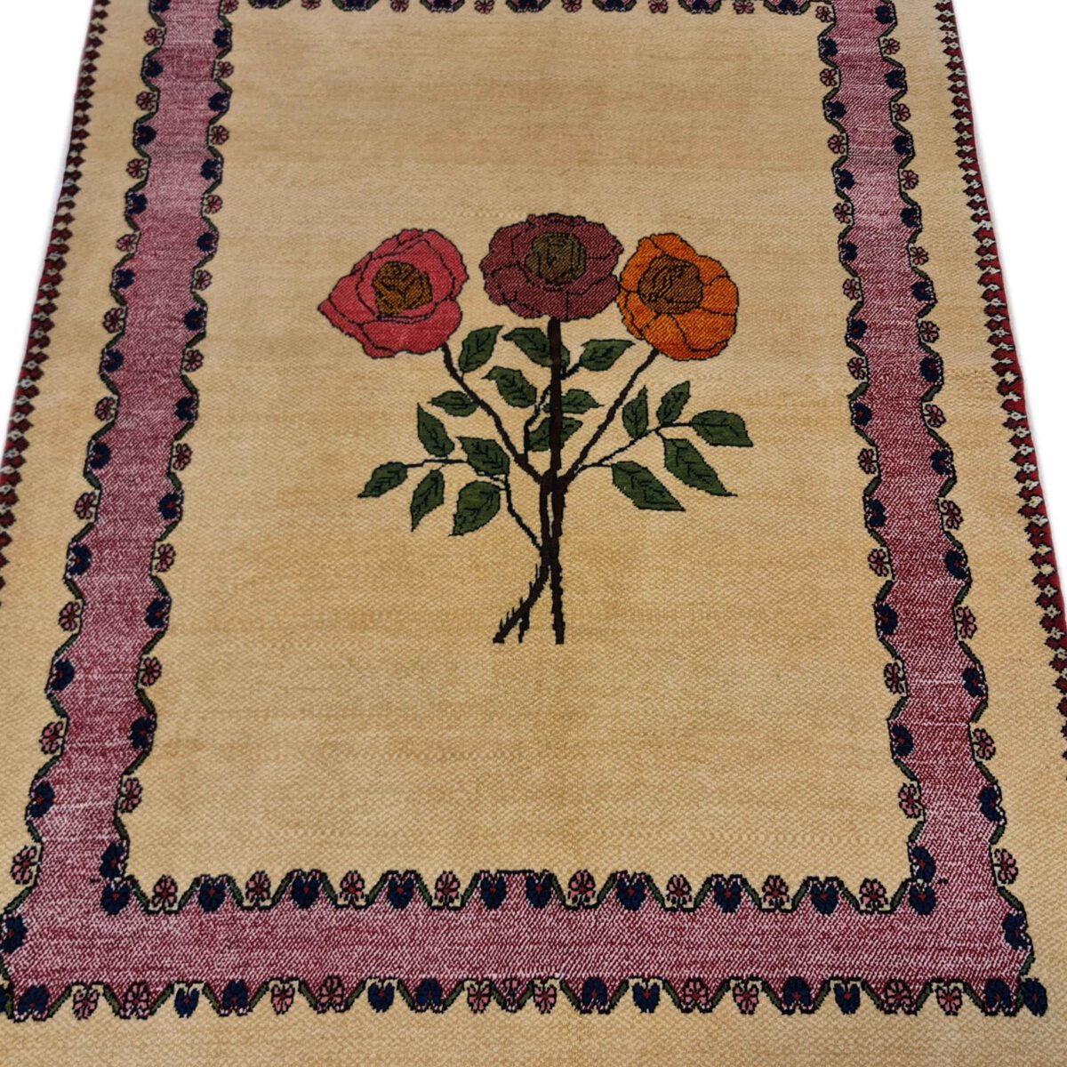 Price and Buy Genuine Persian Wool Carpet Hand-Knotted Rose Flowers Light Brown - Image 4