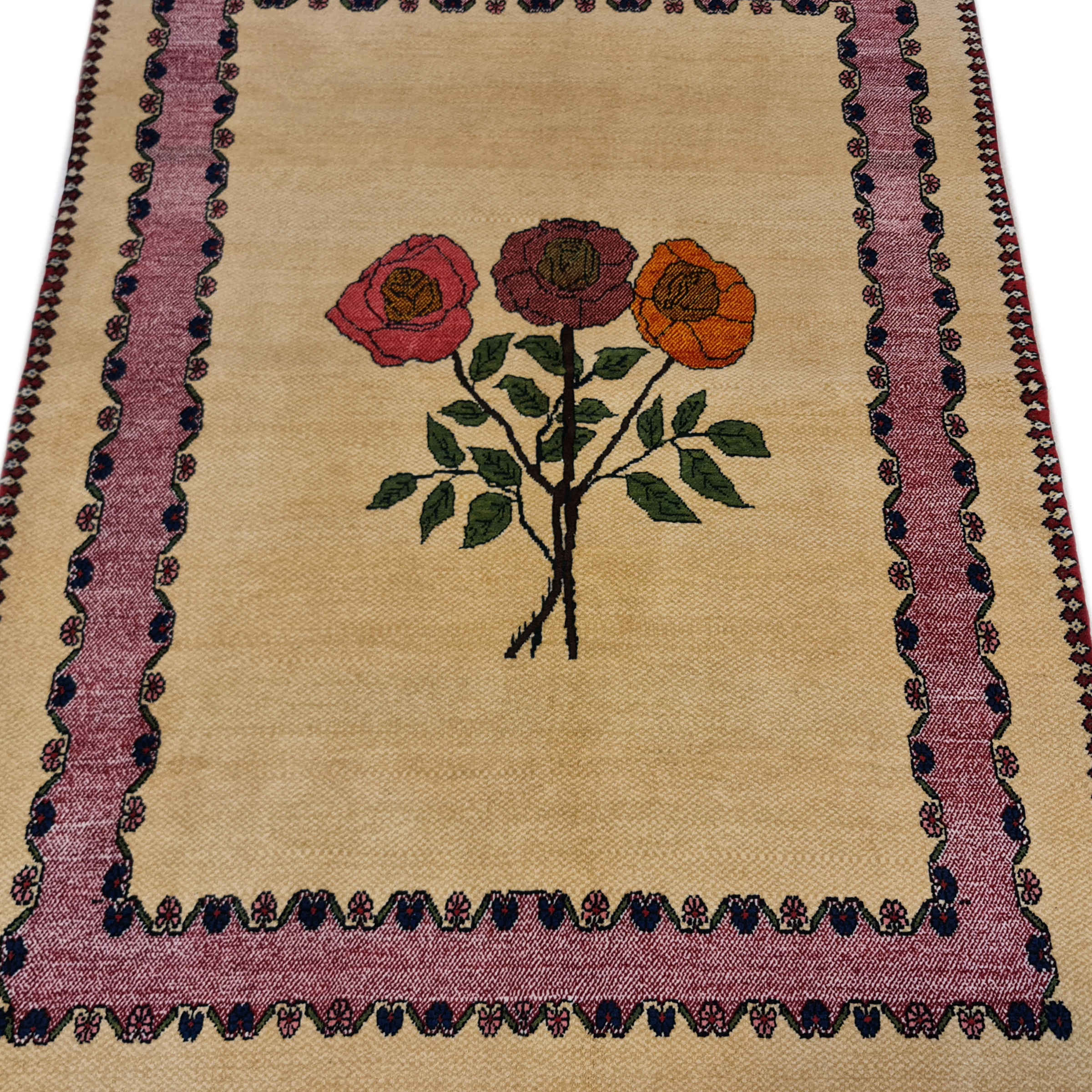 Price and Buy Genuine Persian Wool Carpet Hand-Knotted Rose Flowers Light Brown - Image 4