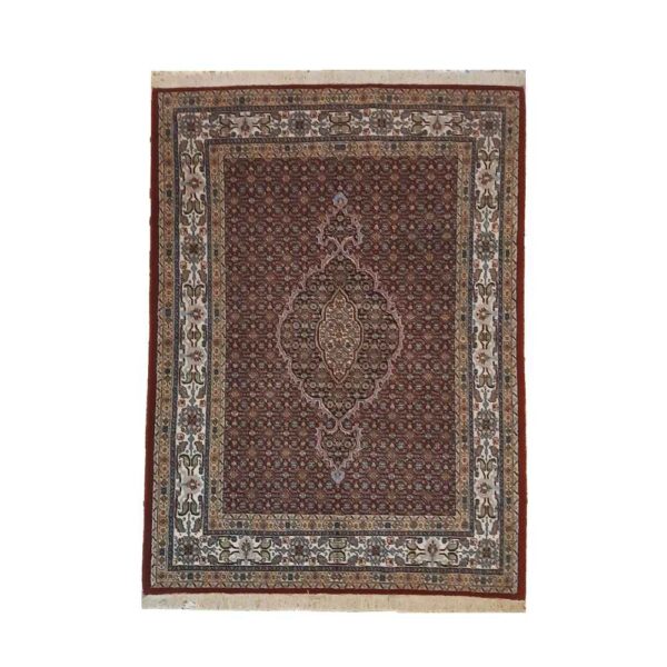 Hand-Knotted-Birjand-Carpet-Model-Mahi-1 Price and Buy Genuine Persian Carpet with Silk Hand-Knotted Riz Mahi Red