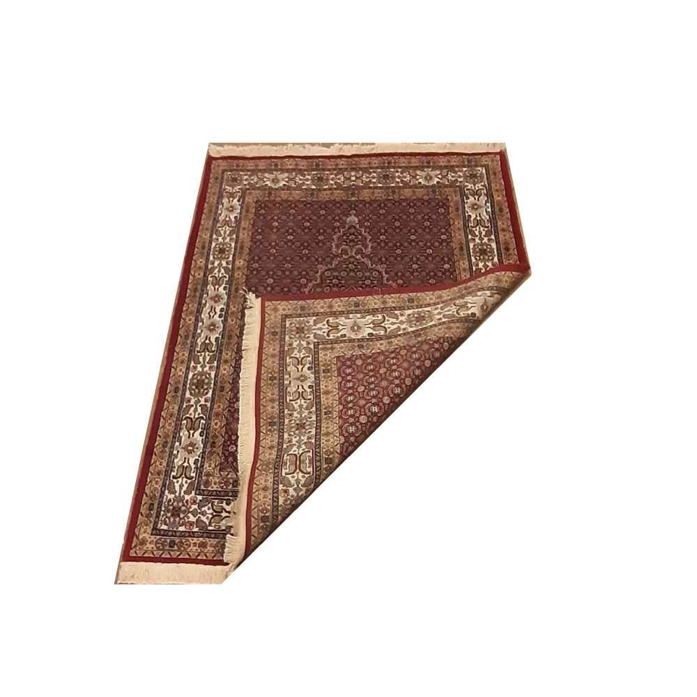 Price and Buy Genuine Persian Carpet with Silk Hand-Knotted Riz Mahi Red - Image 2