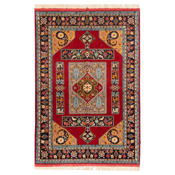 Hand-Knotted-Persian-Bojnourd-Carpet-Laki-Red-1 Price and Buy Persian Carpet Intricately Hand-Knotted Medallion Silk & Wool Blend Laki Red