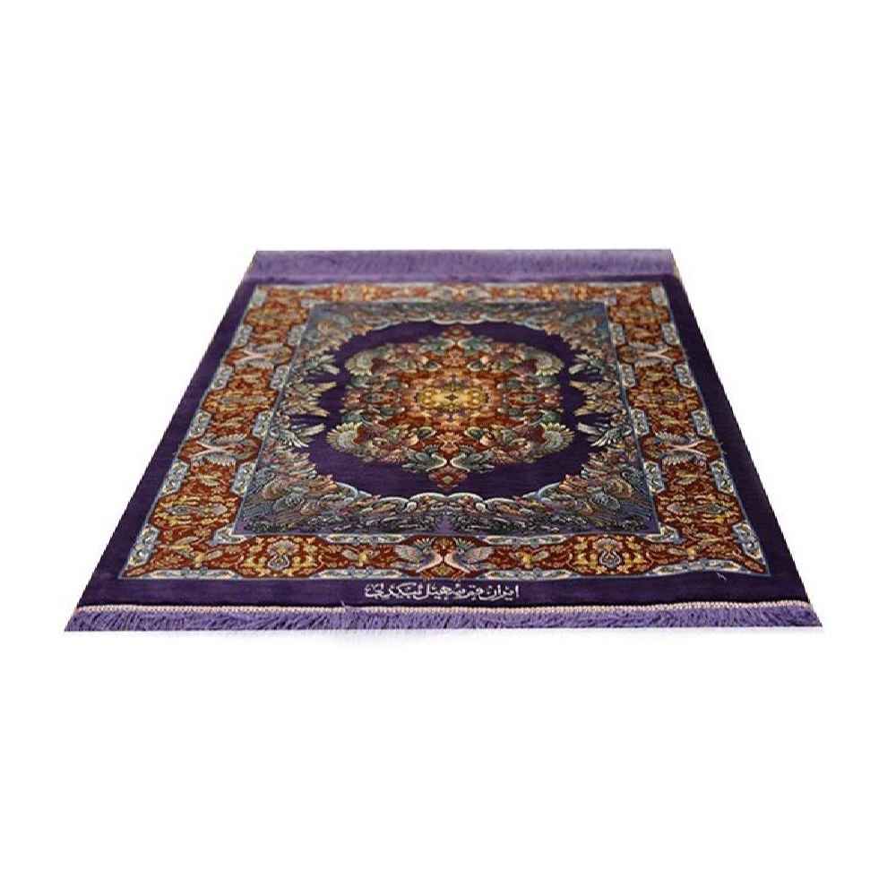 Price and Buy Qom Medallion Hand-Knotted Persian Silk Carpet Purple - Image 3