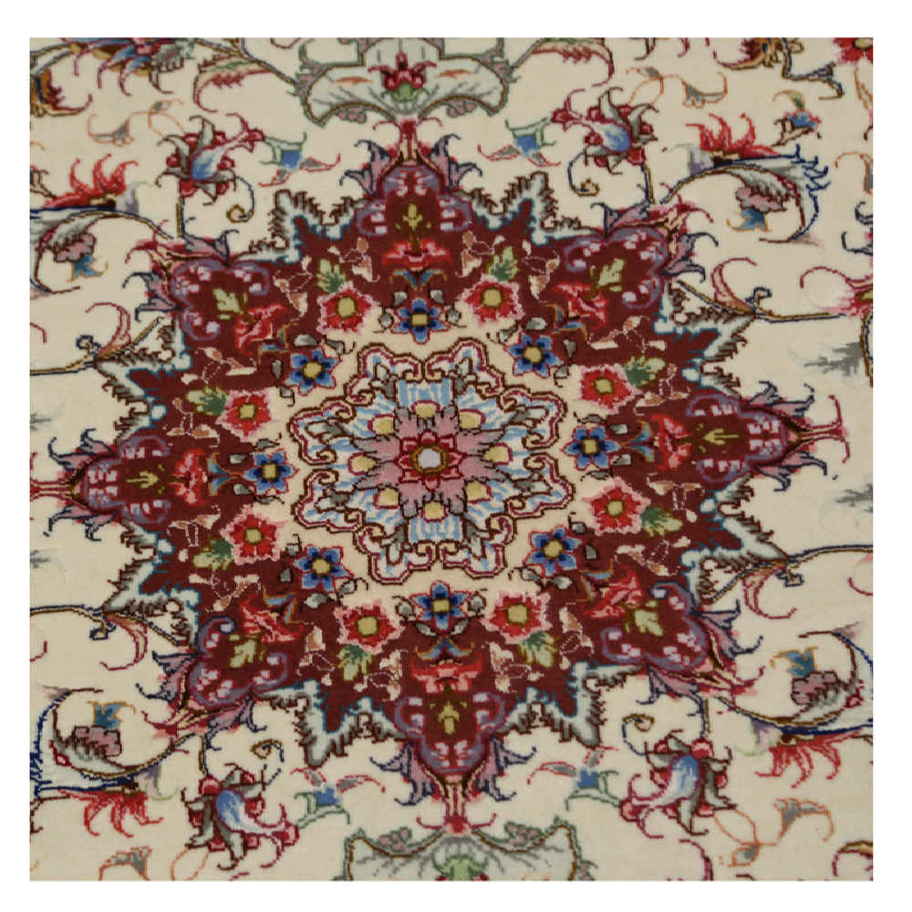 Price and Buy Persian Carpet Hand-Knotted Medallion Tabriz Kork Wool & Silk Blend Carpet Cheleh - Image 2