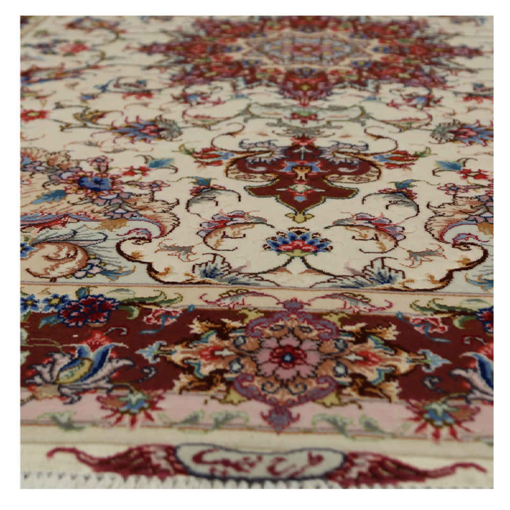Price and Buy Persian Carpet Hand-Knotted Medallion Tabriz Kork Wool & Silk Blend Carpet Cheleh - Image 4