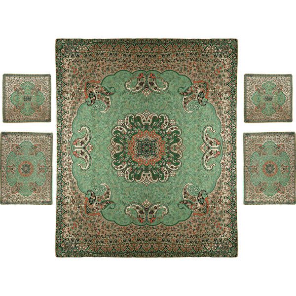 Iranian-Green-Termeh-Bedspread-Model-Lana-5X-1 Price and Buy Persian Bedspread Set – Oriental Style Double Size with Termeh Fabric – Lana