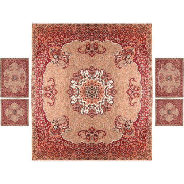 Iranian-Pink-Termeh-Bedspread-Model-Laya-Set-of-5-2 Price and Buy Persian Bedspread Set – Oriental Style Double Size with Termeh Fabric – Pink Laya