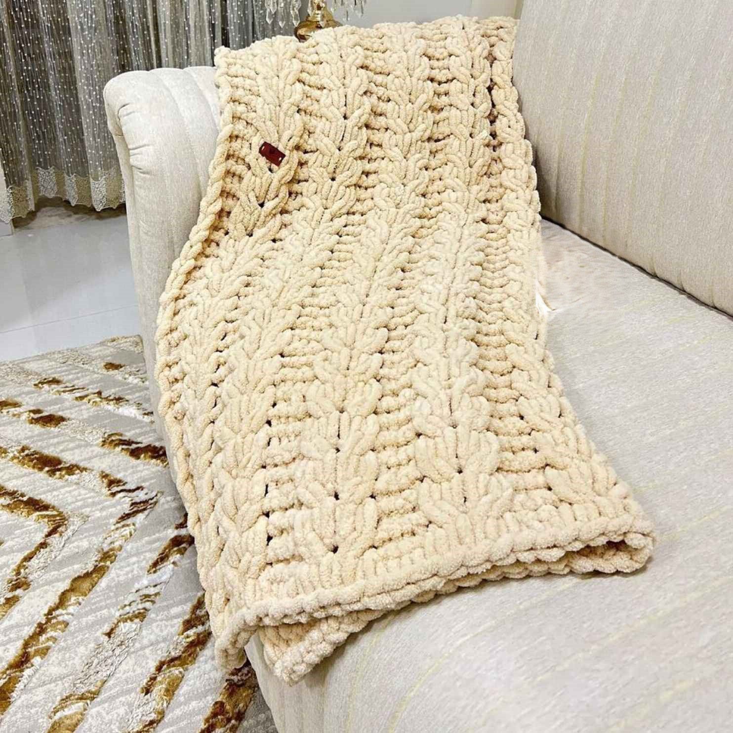 Price and Buy Knitted Sofa Throw with Wheat Cluster Design – Stylish & Chic