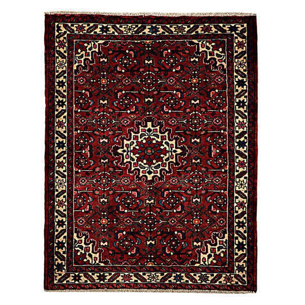 Persian-Dark-Red-Handwoven-Hamadan-Carpet-Rug Price and Buy Persian Wool Carpet Hand-Knotted with Intricately Medallion Design Red Garden