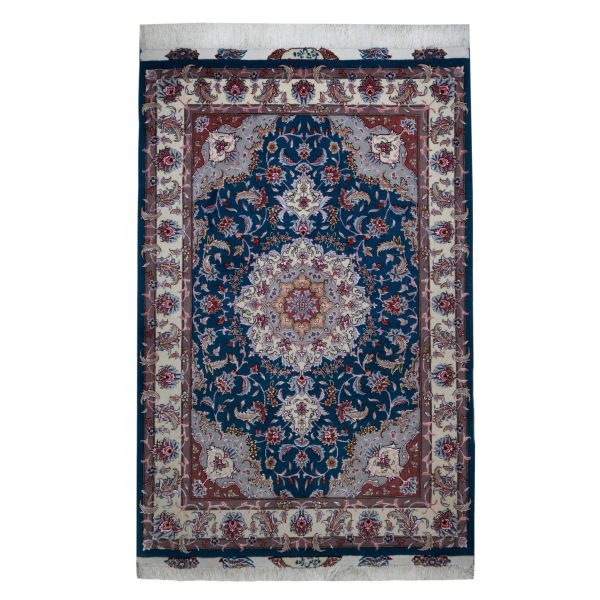 Persian-Hand-Knotted-Tabriz-Carpet-Navy-blue-Design Price and Buy Persian Wool Carpet Hand-Knotted with Medallion Design Navy Blue – Tabriz