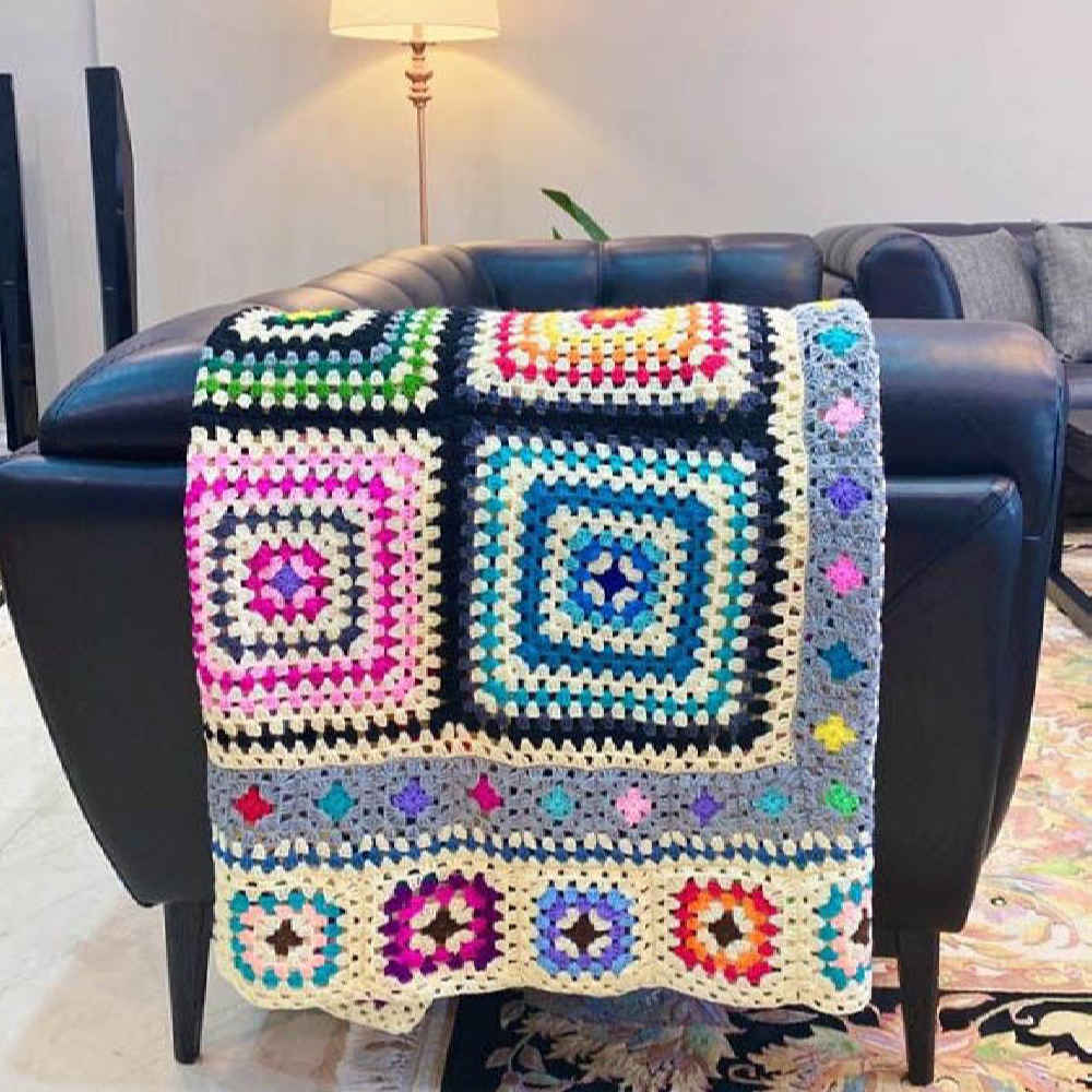 Price and Buy Crochet Throw for Sofa and Bed Checkered Bohemian Pary - Image 2