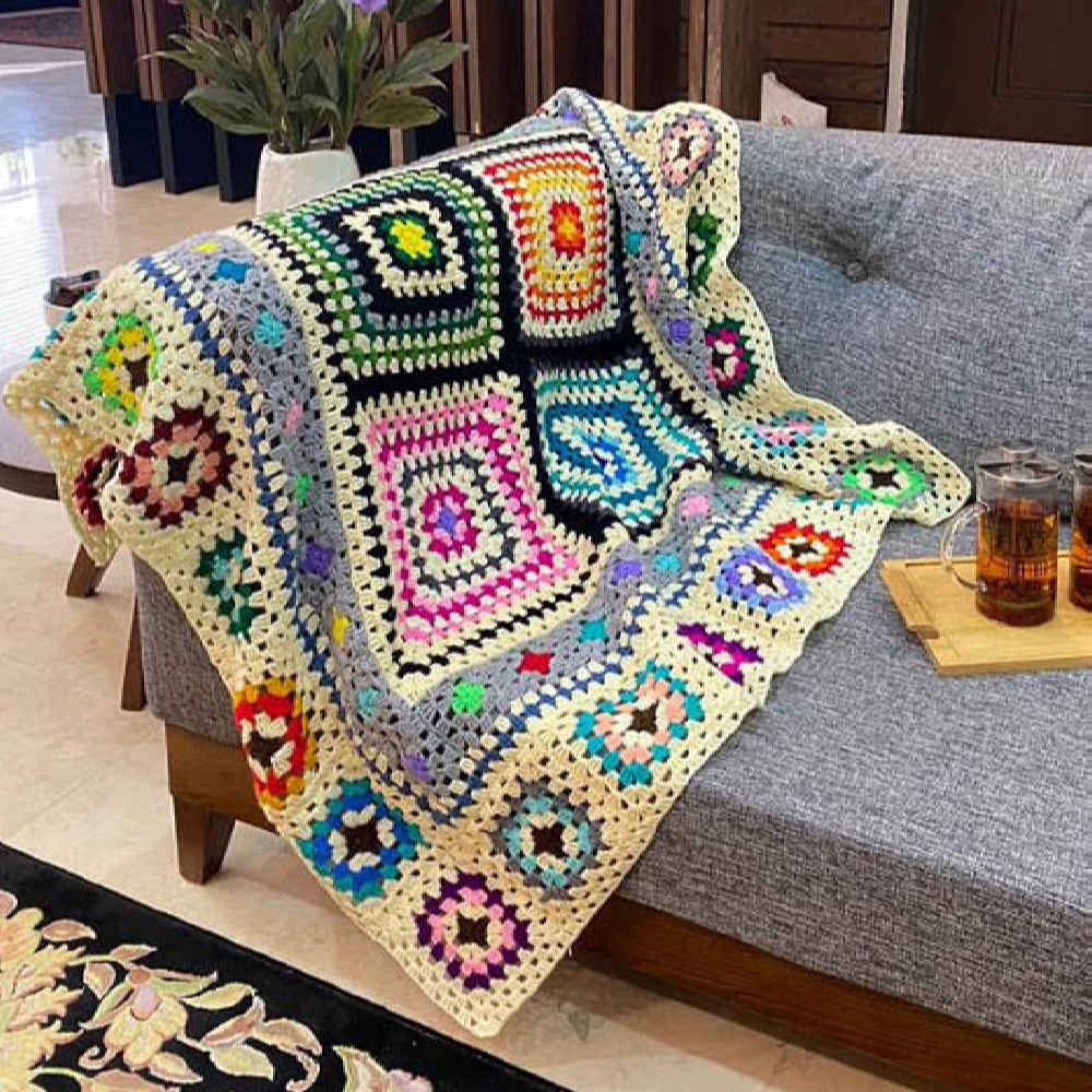 Price and Buy Crochet Throw for Sofa and Bed Checkered Bohemian Pary