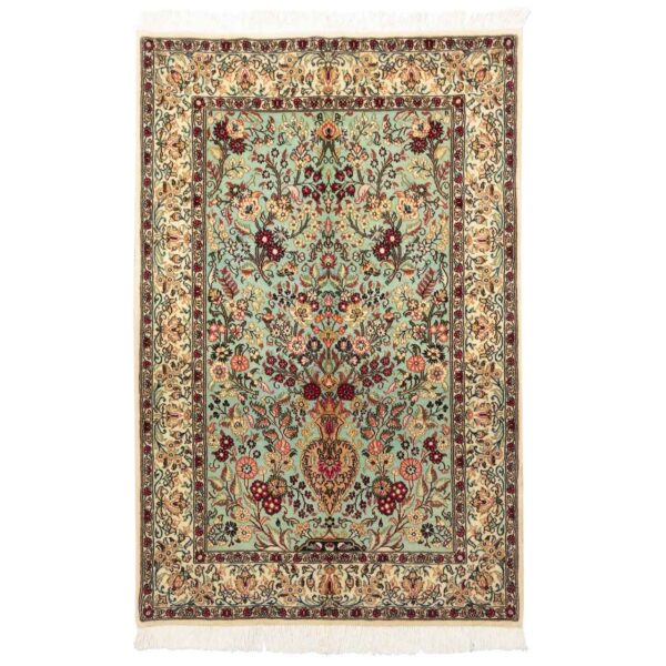 Persian-Rug-with-Kork-Wool-Silk-Hand-Knotted-in-Isfahan-Floral-Light-Green Price and Buy Persian Carpet with Wool Hand-Knotted in Isfahan Floral Light Green
