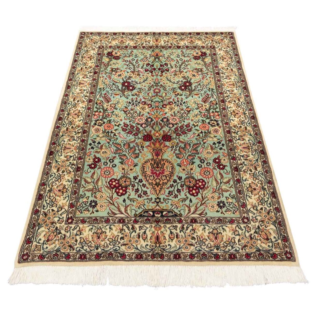 Price and Buy Persian Carpet with Wool Hand-Knotted in Isfahan Floral Light Green - Image 4