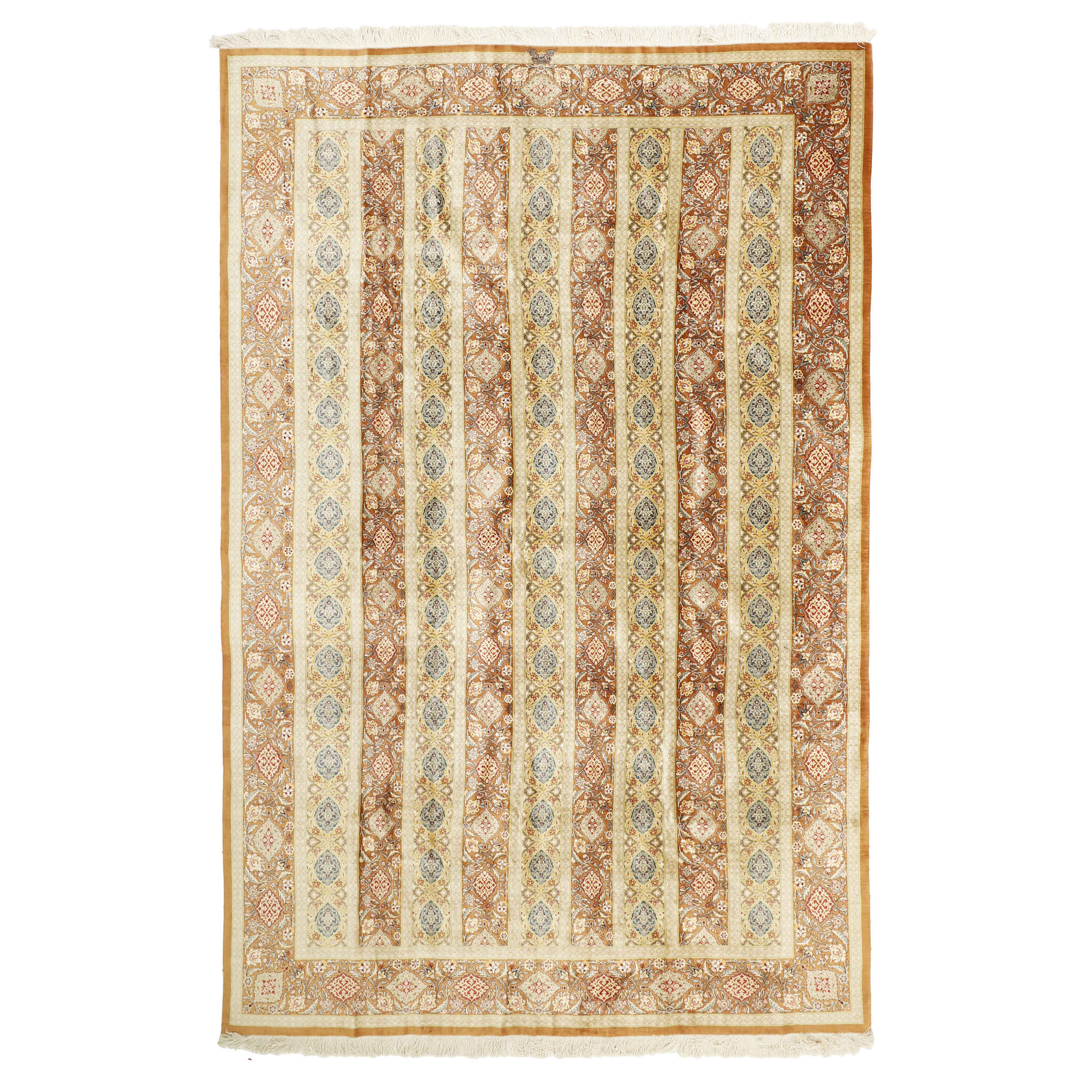 Price and Buy Persian Carpet with Silk Hand-Knotted in Ghom Boteh Light Brown
