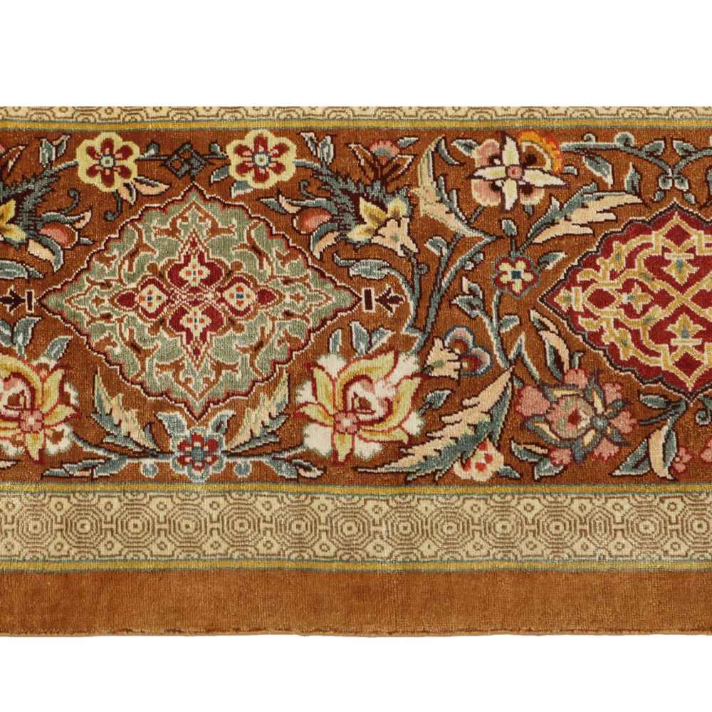 Price and Buy Persian Carpet with Silk Hand-Knotted in Ghom Boteh Light Brown - Image 3