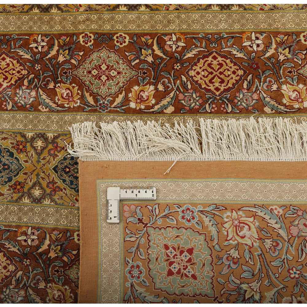 Price and Buy Persian Carpet with Silk Hand-Knotted in Ghom Boteh Light Brown - Image 2