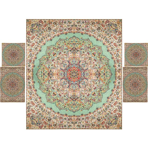 Persian-Termeh-Bedspread-Model-Negin-5X Price and Buy Persian Bedspread Set – Oriental Style Double Size with Termeh Fabric – Negin
