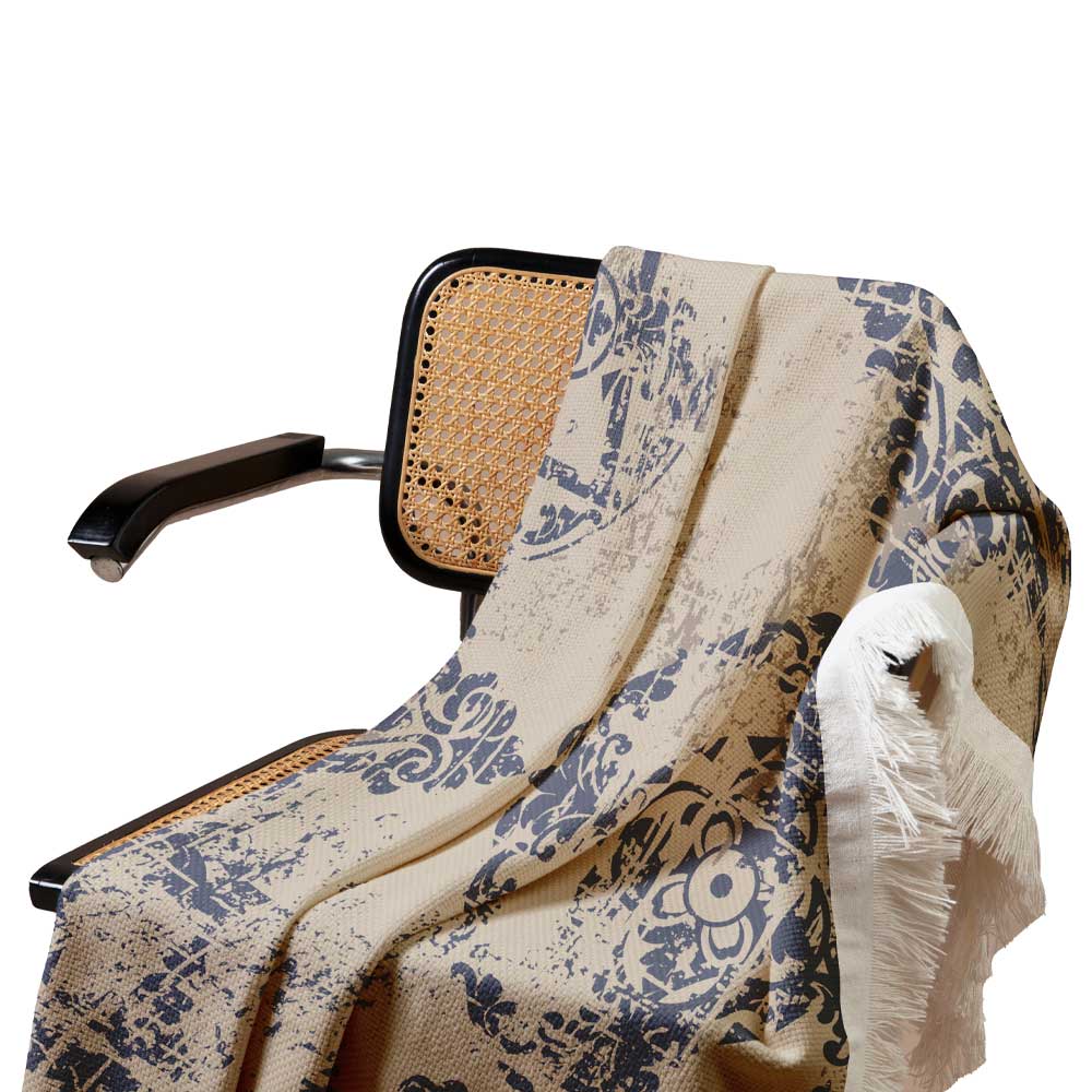 Price and Buy Velvet Throw Soft & Light for Sofa Cream Vintage Print - Image 4