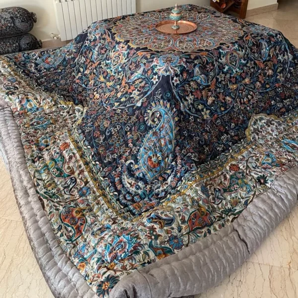 ZGBe9lmdvuV0KjvnSru4IWMjRfysXB6ajZ3k68YcYJd9FMe265.jpg_800X800X70 Price and Buy Handmade Termeh Korsi Quilt by Afshar | Persian Traditional Comforter in 3x3, 3.5x3.5 & 4x4 Sizes