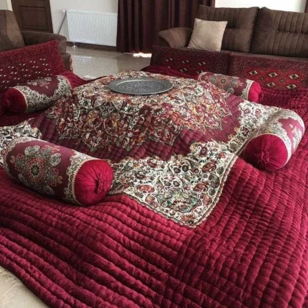aDeC46Zn6GIyQ0EgXFMFq058YIJmZZ1XresssF9JLENsKpXSDg.jpg_800X800X70 Price and Buy Handmade Termeh Korsi Quilt | Persian Hand-Stitched Comforter in 3x3, 3.5x3.5 & 4x4 Sizes