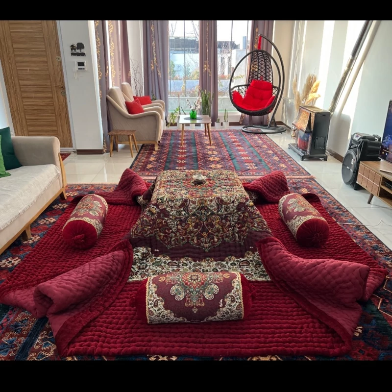 Price and Buy Handmade Termeh Korsi Quilt | Persian Hand-Stitched Comforter in 3x3, 3.5x3.5 & 4x4 Sizes - Image 18