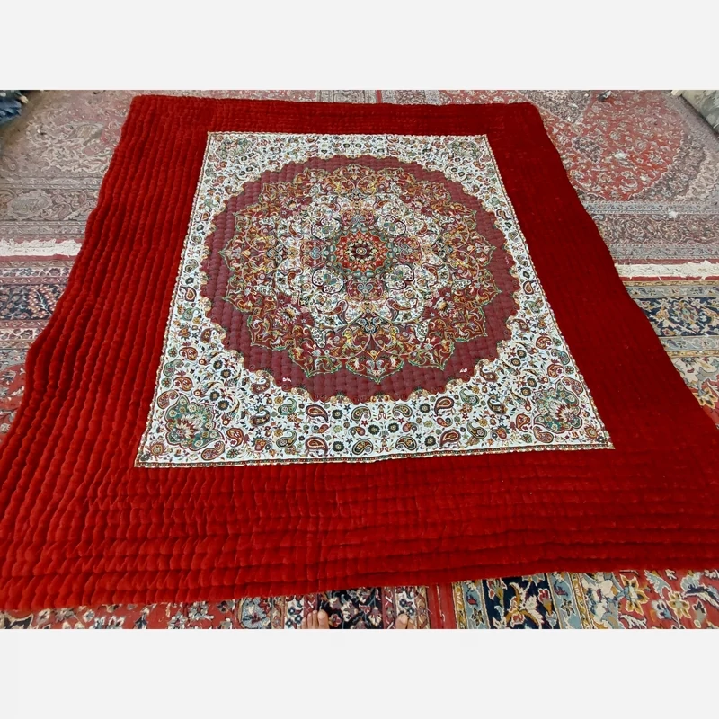Price and Buy Handmade Termeh Korsi Quilt | Persian Hand-Stitched Comforter in 3x3, 3.5x3.5 & 4x4 Sizes - Image 11