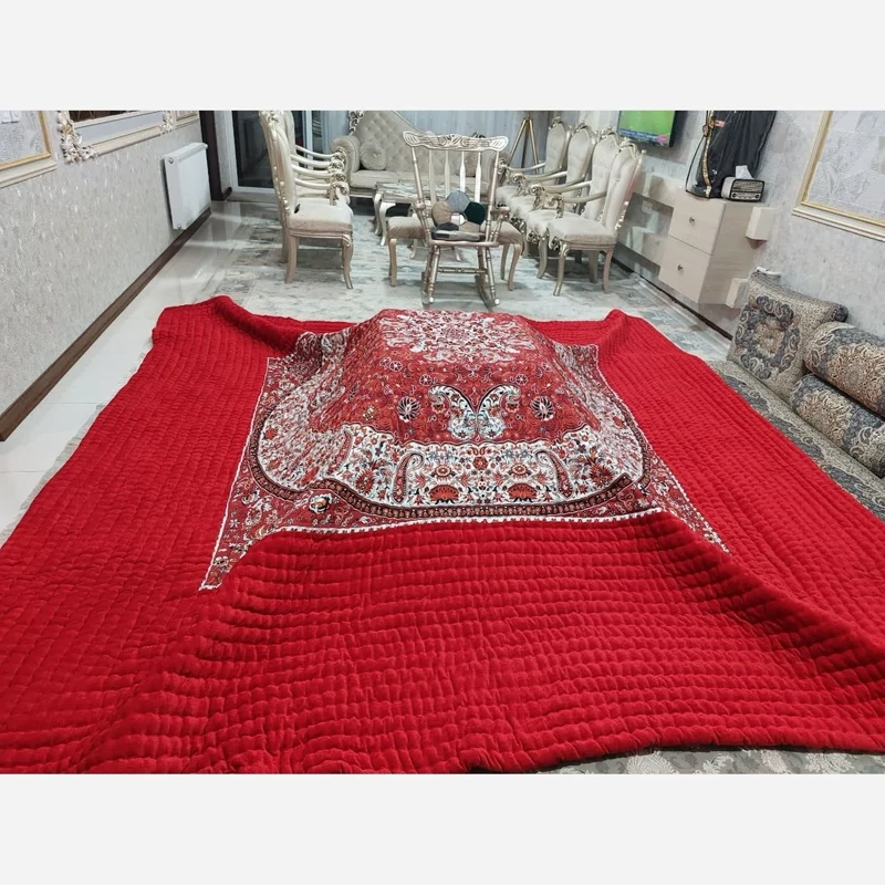 Price and Buy Handmade Termeh Korsi Quilt | Persian Hand-Stitched Comforter in 3x3, 3.5x3.5 & 4x4 Sizes - Image 12