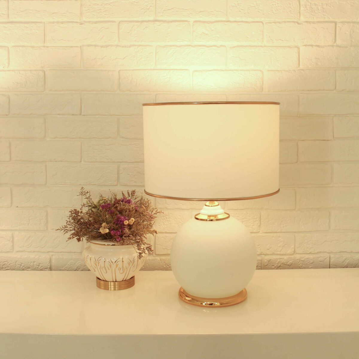 Price and Buy Accent Table Lamp with Fabric Drum Lampshade Orb Aserin - Image 5