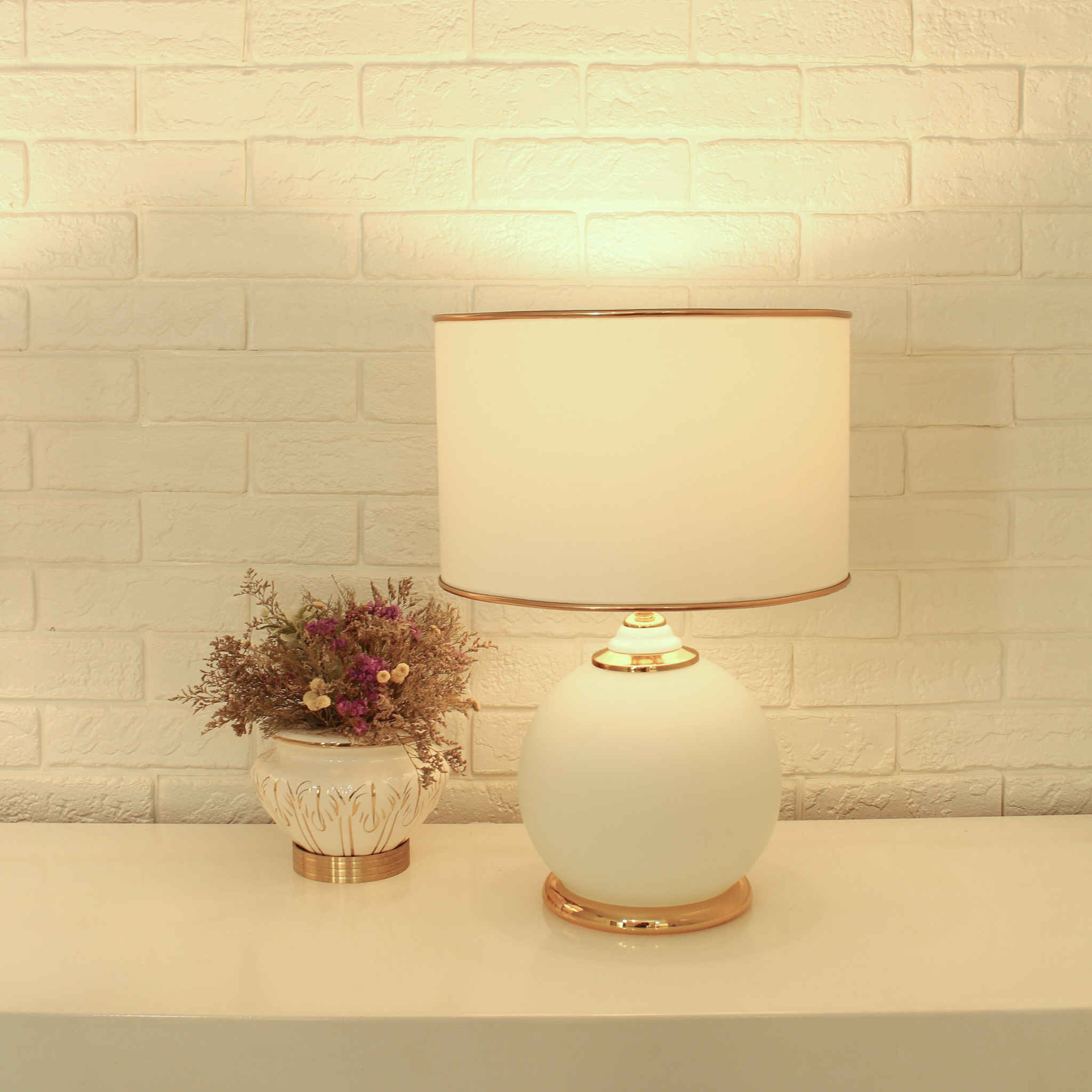 Price and Buy Accent Table Lamp with Fabric Drum Lampshade Orb Aserin - Image 5