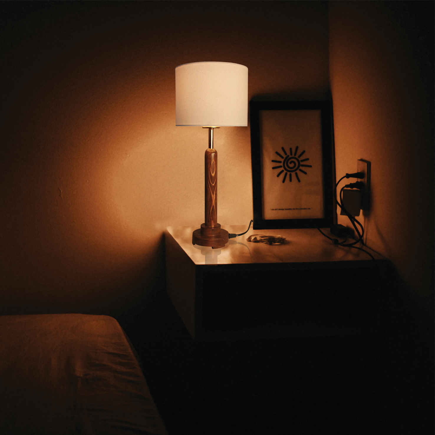 Price and Buy Accent Wooden Table Lamp With Cotton Lampshade Alvand - Image 3
