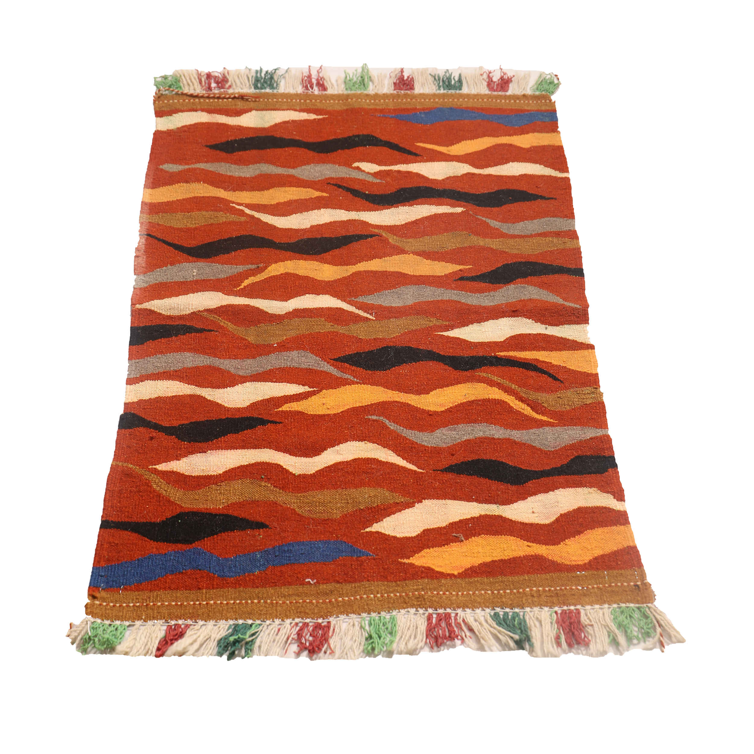 Price and Buy Artisan Persian Wool Kilim Rug Handwoven in Isfahan Wave Red - Image 6