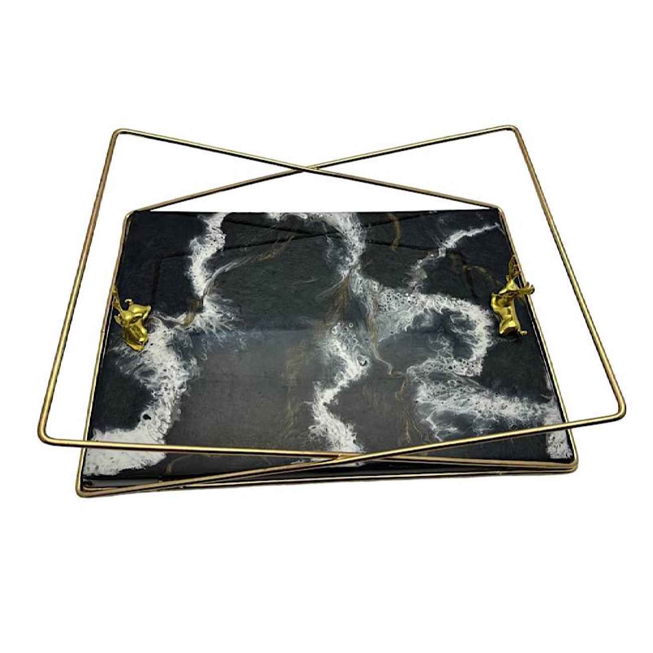 Price and Buy Artisan Resin Serving Tray with Handles in Black