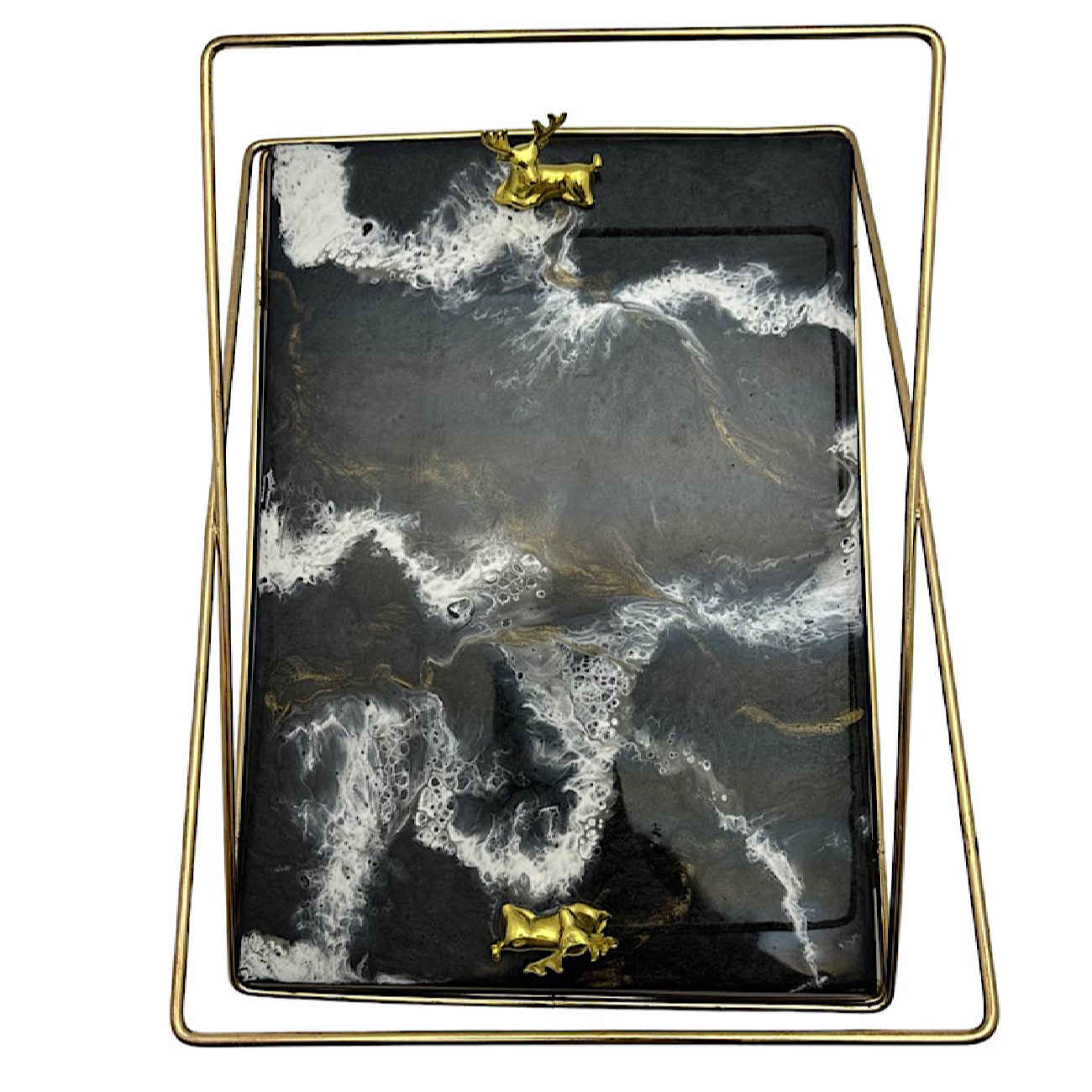 Price and Buy Artisan Resin Serving Tray with Handles in Black - Image 3