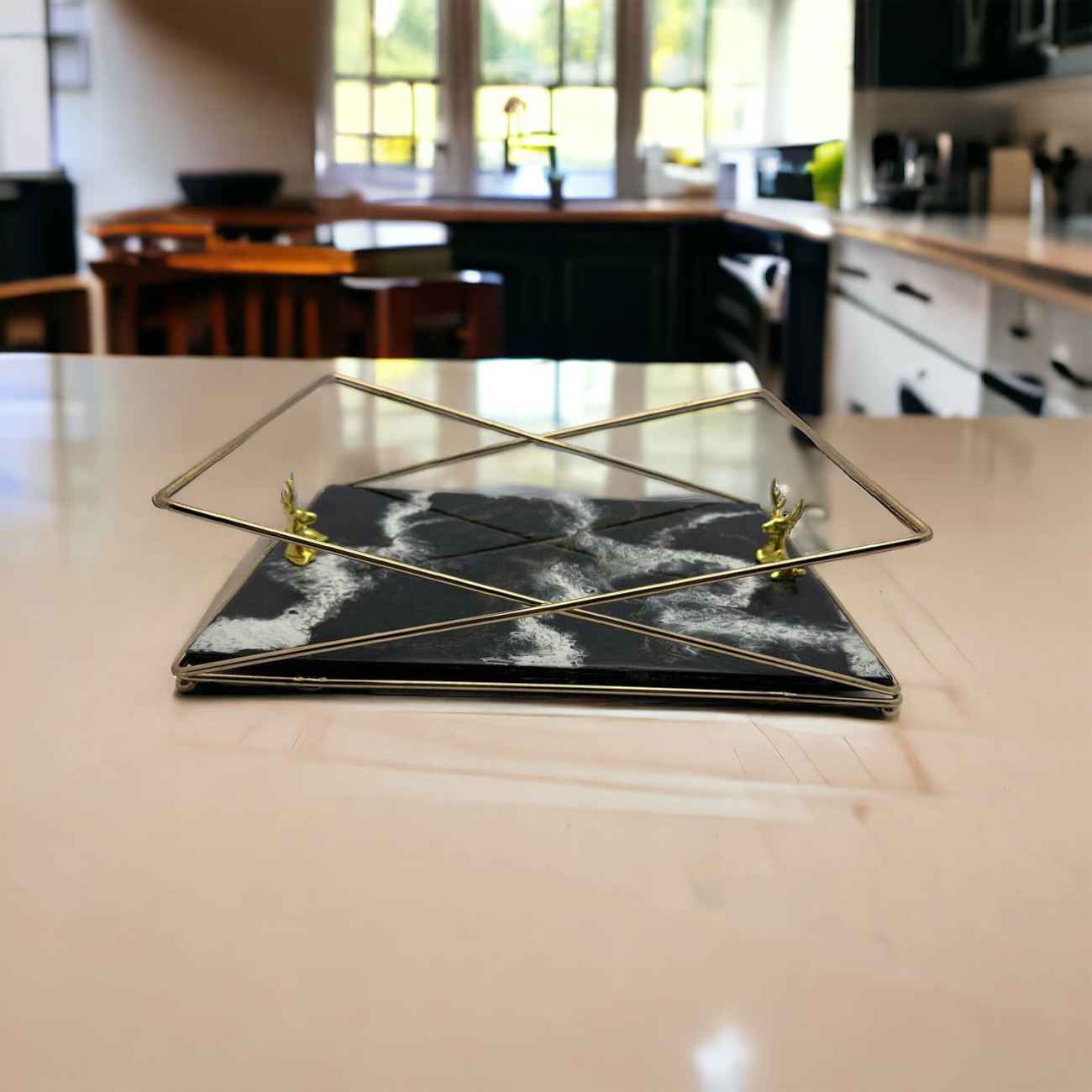 Price and Buy Artisan Resin Serving Tray with Handles in Black - Image 4