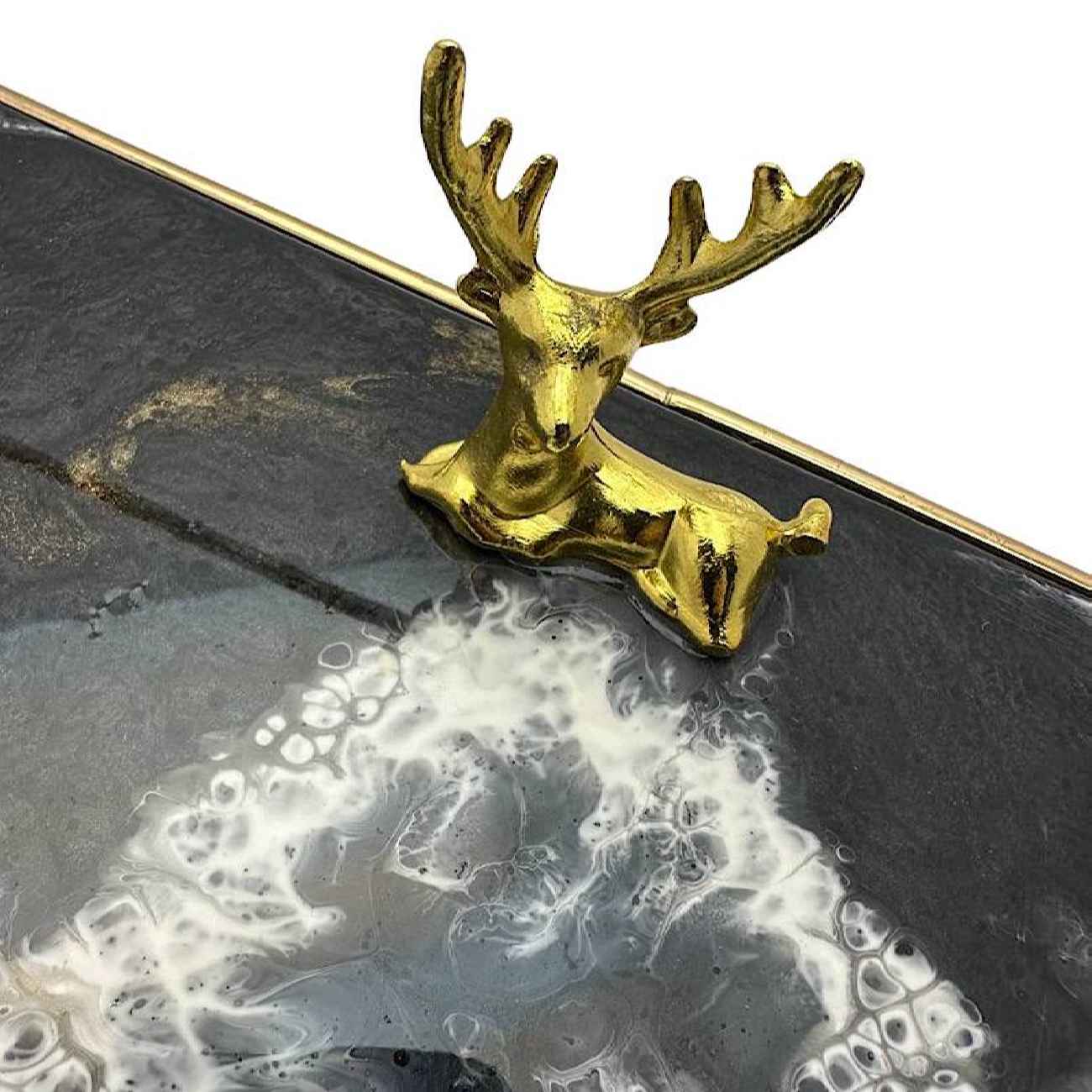 Price and Buy Artisan Resin Serving Tray with Handles in Black - Image 5