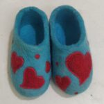 Price and Buy Artisan Wool Felt Slippers with Hand-Stitched Red Heart Pattern