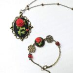 Price and Buy Artisanal Embroidered Bracelet and Necklace Duo – Rose Design